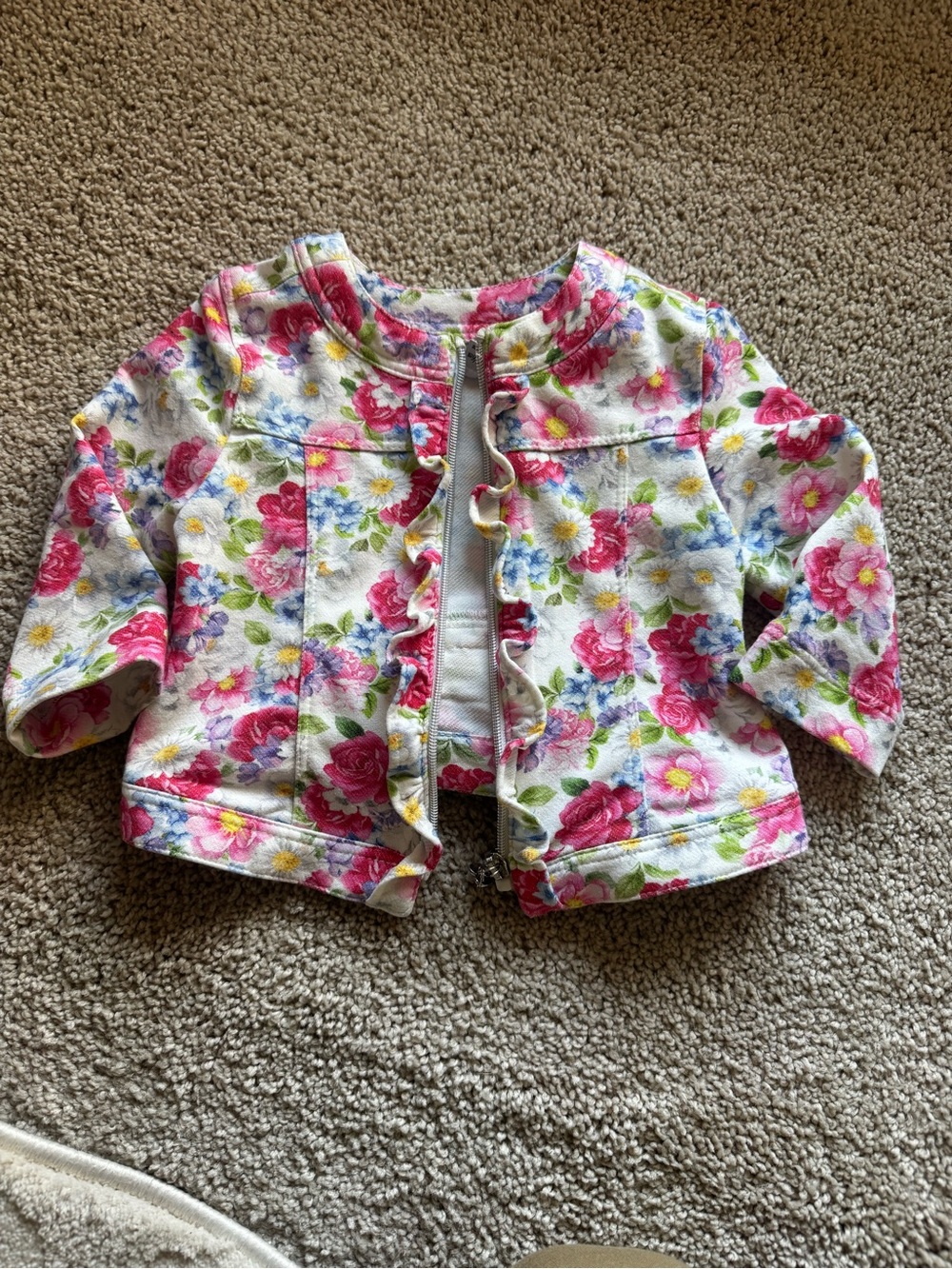 Mayoral 6 months Baby Girl Front Zip Lightweight Floral Jacket with Ruffles.VGUC